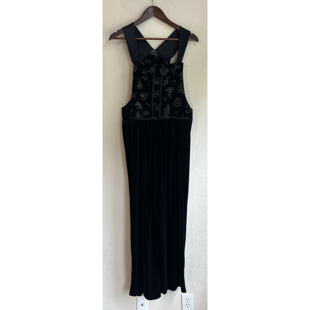 Vintage 90s Y2K Romeo Black Velvet Wide Leg Overalls M Fairy Grunge Whimsigoth